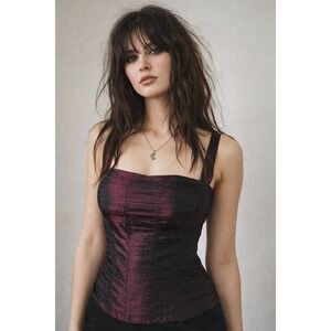 Anne Stanley Burgundy Iridescent Rushed Corset Top Size 12 Vtg Y2K 90s Goth Glam